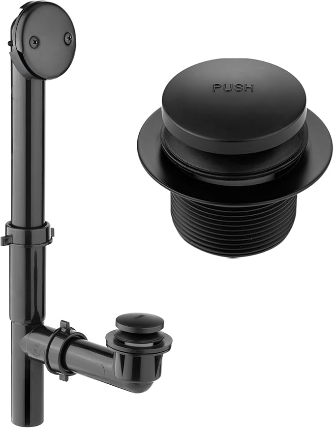(1 Pack) Yariwiz 1-1/2" Matte Black Bathtub Tub Drain Kit Bath Waste Overflow Drain Tube Assembly with Touch-Toe Tub Drain Stopper and Overflow Faceplate Matte Black