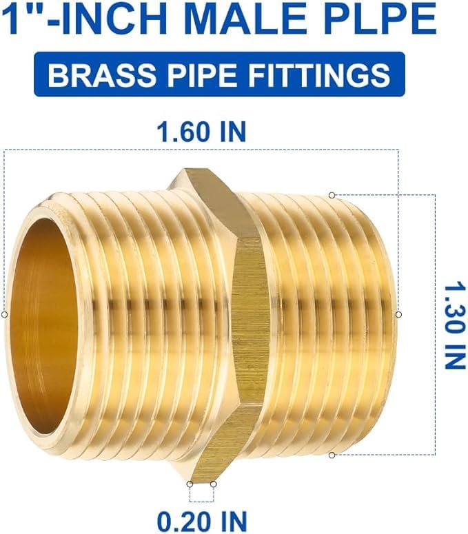 20Pcs EFIELD Hex Nipple 1"x 1"NPT Male Brass Pipe Fitting(NPT015-20)