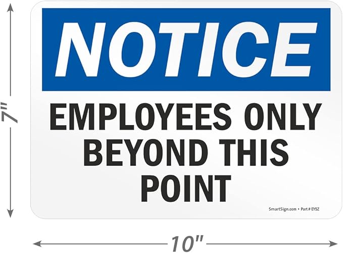 SmartSign “Employees Only Beyond This Point” Labels | 7" x 10" Laminated Vinyl Sticker with Heavy-Duty Adhesive (Pack of 2), Made in USA