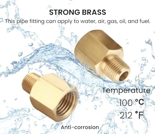 Brass Pipe Fitting Adapter, 1/8" NPT Male x 1/4" NPT Female, 5 PCS