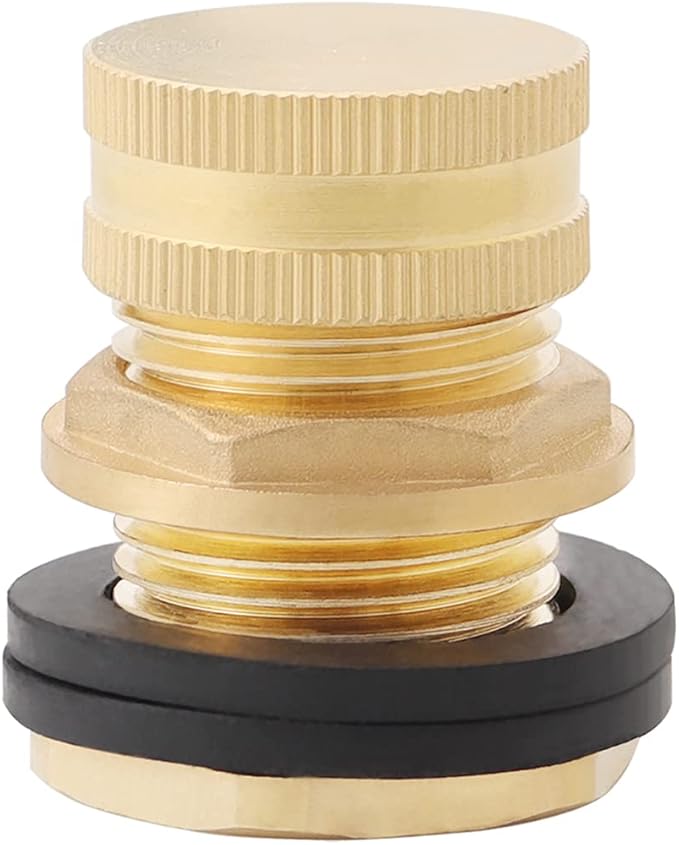 Brass Tank Bulkhead Fitting With Plug,Double 1/2" Female NPT and 3/4" Male GHT (Garden Hose Threaded)