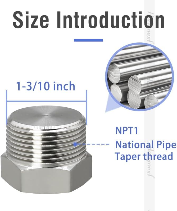 npt 1 stainless steel Male Thread hex Head water Pipe fitting, adapt to cap brass fitting manifold(Pack of 2)