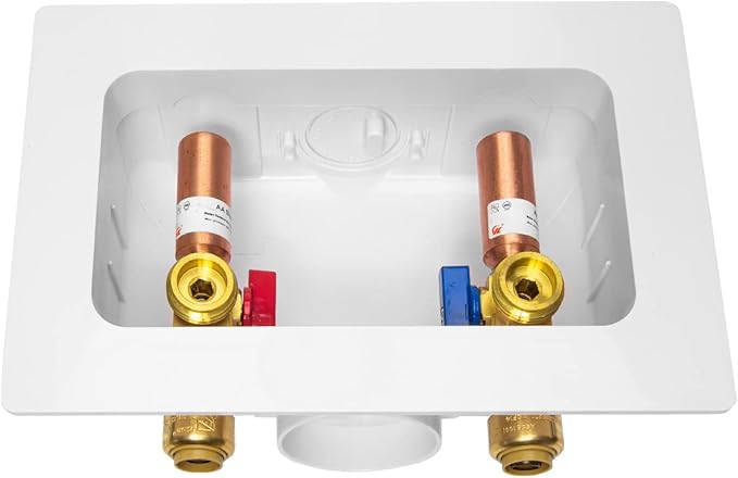 EFIELD Premium Washing Machine (Laundry) Outlet Box with Center Drain, 1/2-Inch Push-Fit Inlet Connection(Copper, Pex, CPVC Pipe) With Copper Water Hammer Arrestor,(WM033)
