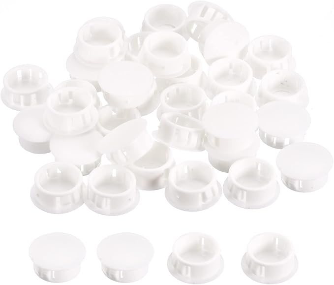 uxcell 25/32" Plastic Hole Plugs, 36Pcs Flush Type Panel Round Snap in Fastener Knockout Locking Plugs for Furniture Insert End Caps Panels, White