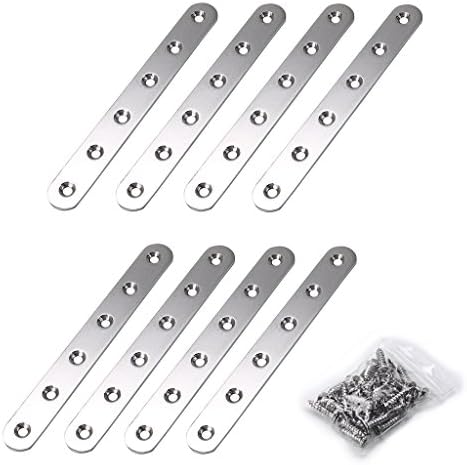 Sumnacon 8 Pcs Stainless Steel Flat Plates - 6 Inch Heavy Duty Mending Plate Straight Corner Brace Brackets Connector Furniture Repair Fixing Joint with Screws, Silver