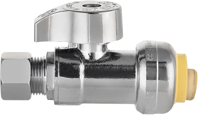 Pro 8-Pack EFIELD Push Fit 1/4 Turn Straight Stop Valve, 1/2 Push x 3/8 Inch Compression, Chrome Plated, Heavy Duty,(PF-VALVE084-8PCS)