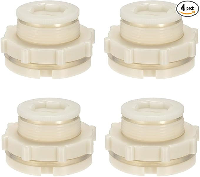 1.25 Female ABS Bulkhead Fitting, Plastic Water Tank Connector Adapter Fitting with Plugs for Outdoor rain Barrel Garden Hose Adapter Spigot kit Water Tank Gallon Drain Bucket(Set of 4)