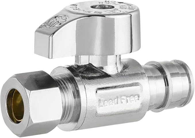 Pro 10-Pack EFIELD Stop Valve Pex-A 1/4 Turn Straight Stop Valve 3/8" OD Compression X 1/2" Pex Expansion, Chrome Plated LF Brass, Heavy Duty,(VALVE380)