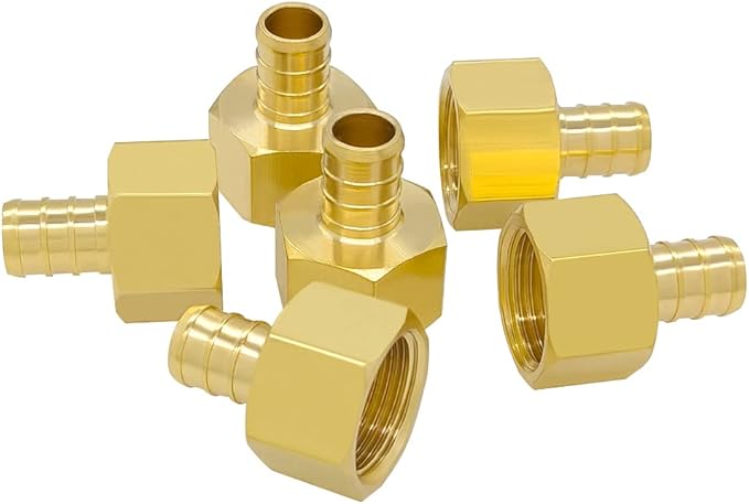Hooshing 1/2" Pex Female Adapter, PEX 1/2 Inch to 1/2 Inch Female NPT Adapter Brass Crimp Fitting, Pack of 6