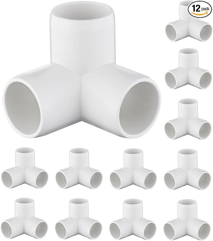 12-Pack 3 Way PVC Fittings 3/4 Inch, Furniture Grade PVC Pipe Connector Elbow for All DIY Structure and Frames, SCH40 Pipe Tee Corner Fitting