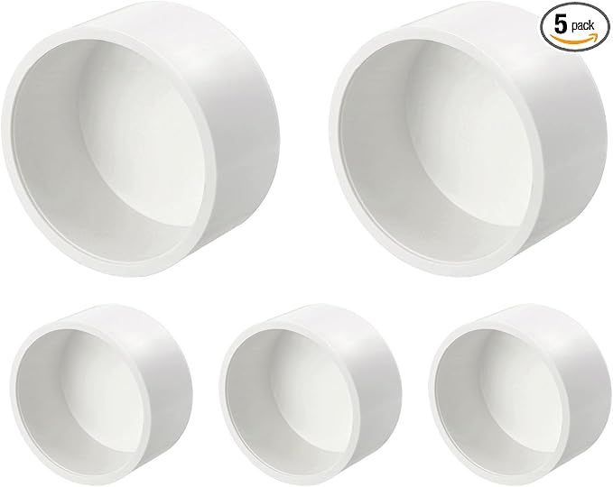 5 Pcs 4" PVC External End Cap Fitting, SCH40 Furniture Grade PVC Pipe Plug Adapter, Pipe Cover Fittings for DIY Project, Irrigation System, Plumbing Framework, Garden Structures