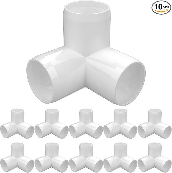 3/4" PVC Fittings 3 Way (10-Pack) Furniture Grade, Elbow Connector, Heavy Duty for DIY Furniture, Frames, UV Resistant - Compatible with 3/4" Schedule 40 PVC Pipes‌