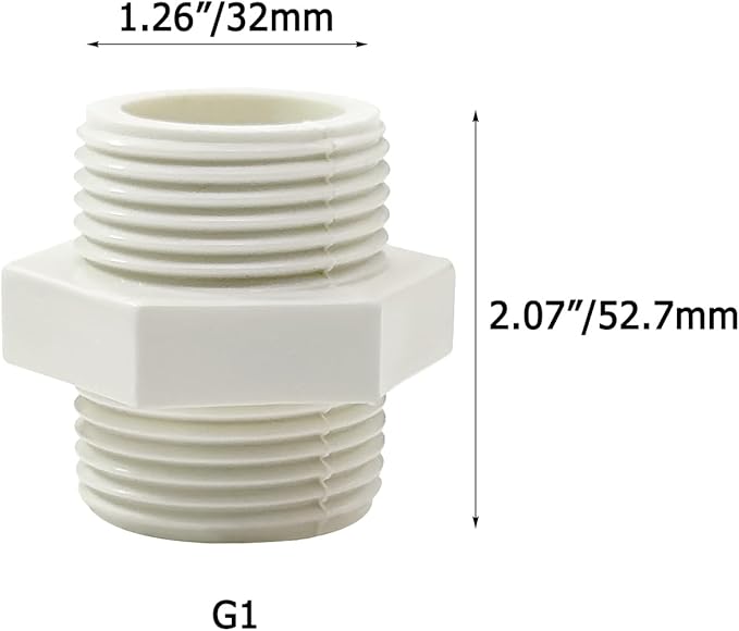 10 PCS 1 Inch PVC Fittings Hex Nipple G1 Male to Male Thread Connector Coupling Adapter