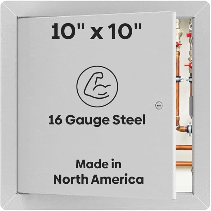 Best 10" x 10" Universal Access Panel – Flush Steel Door with Exposed Flange for Walls or Ceilings, 16-Gauge Cold Rolled Steel Frame, Screwdriver Cam Latch, White Powder-Coat Primer Finish, BA-UAP