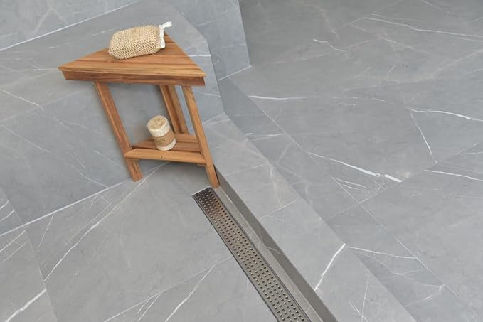 SereneDrains 304 Stainless Steel Brushed Nickel Linear Shower Drain Kit Traditional Square Linear Shower Drains for Tile Floor Long Hair Catcher Strainer Grate Cover Bathroom (39 Inch)