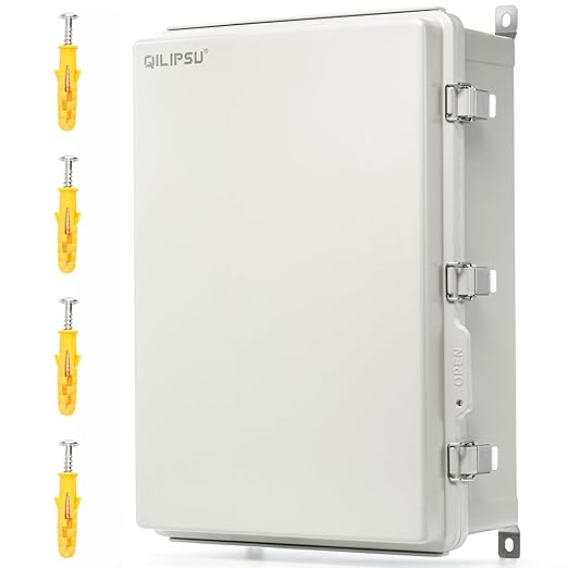 QILIPSU UL94-V0 Outdoor Electrical Box 24.2"x16.4"x9.1" Waterproof Junction Box Weatherproof PC/ABS Alloy Plastic IP66 Project Electric Enclosure Grey Hinged Door