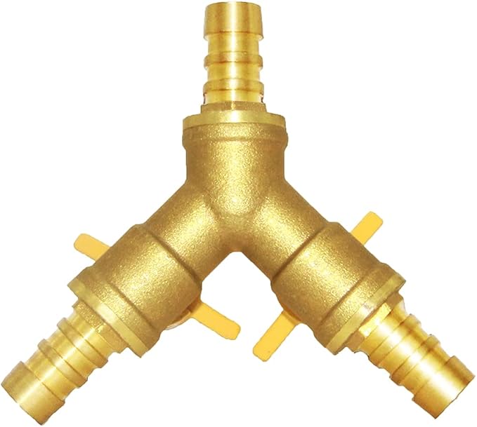 Joywayus 3/8" ID Hose Barb, Y Shaped Type 3 Way Brass Shut Off Ball Valve Fitting Large Flow Upgraded Version