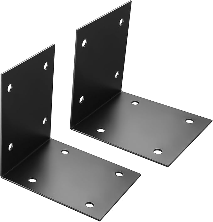 2 Pcs Metal Angle Brackets for Wood, Black Corner Brace Heavy Duty L Brackets, 90 Degree Bracket, Shelf Support Corner Bracket for Wood Furniture Shelves Cabinets, DIY Projects(6x6x5 in)
