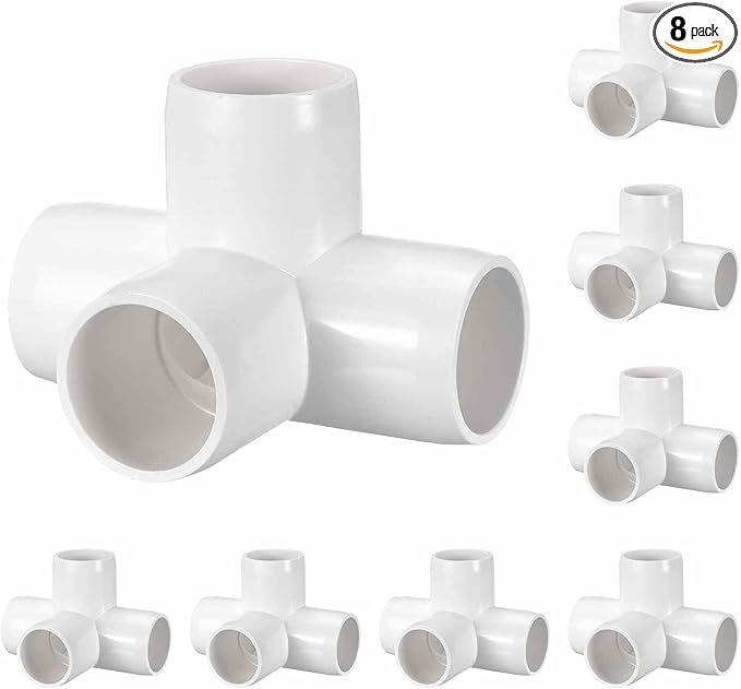 8 Pack 1" SCH40 PVC Elbow Pipe Fitting, 4-Way PVC Elbow Corner Side Outlet Tee Fitting, Furniture Grade Pipe Connectors for DIY Creative Project, Pond Protection, Socket x Socket