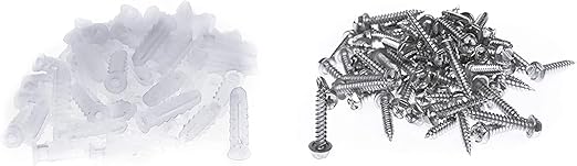 THE CIMPLE CO Ribbed Plastic Conical Anchors and Screws - for Concrete, Stucco, Brick, Drywall, and Similar - Kit of 100 Screws, and 100 Anchors