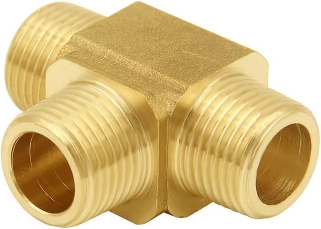Joywayus Brass Pipe Fitting Barstock Tee 3 Way NPT 1/4" Male x 1/4" Male x 1/4" Male Hose Fitting (Pack of 2)
