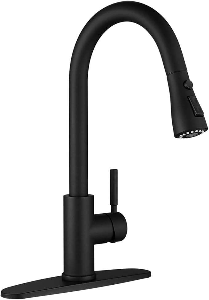 WEWE Black Kitchen Faucet, Kitchen Faucets with Pull Down Sprayer Commercial Stainless Steel Single Handle Single Hole Kitchen Sink Faucet for Farmhouse Camper Laundry Rv Bar