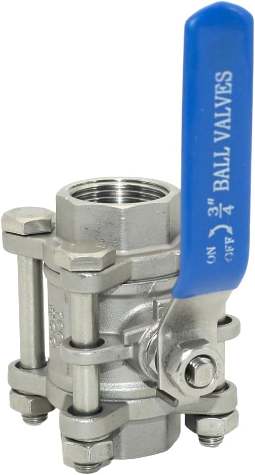 Ball Valve NPT Thread - Stainless Steel 304 Female 3-Piece Full Port(3/4'')