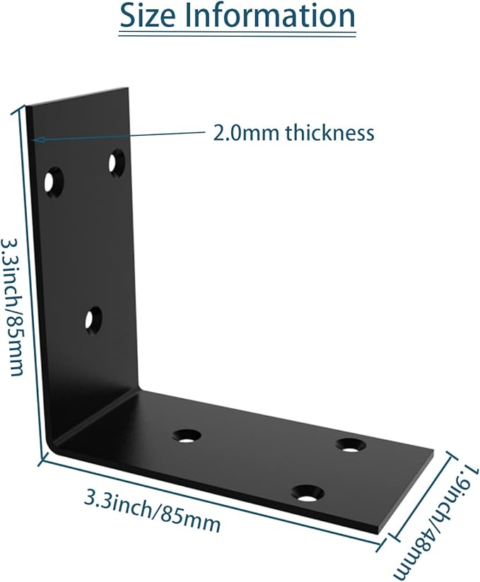 Black Stainless Steel Corner Bracket,Joint Right Angle Bracket,L Shape Heavy Duty Metal Corner Brace Shelf Supporter for Wood Aufuga (Black_3.4x3.4x2inch, 16)