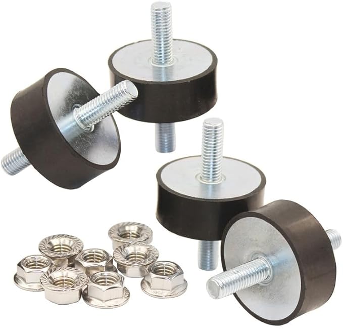 M10 Rubber Vibration Isolator Mounts Double Stud Shock Absorber Isolation Anti Vibration Silent-Blocks for Car Boat Bobbins Motors Compressors Pumps, 4pcs M10x28-50x20mm with 8pcs LockNuts