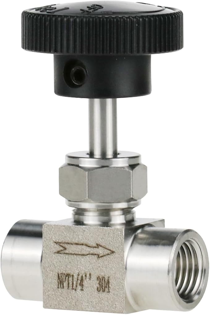Angry Pony Stainless Steel 304 NPT 1/4 female Straight Needle Valve, High Pressure Hydraulic Flow Control Valve for Water Oil Gas Systems, 900 PSI