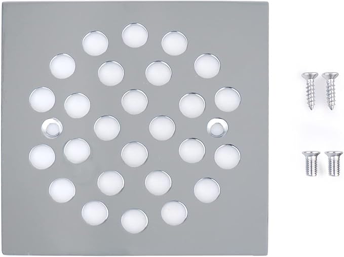 4-1/4 Inch Screw-in Square Floor Drain Cover Replacement Shower Grates with Screws (Chrome)