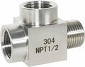 1/2 NPT tee pipe fitting male run tee, 3 ways T adapter stainless steel t connector, female x female x male threaded pipe adapter for pressure gauge fuel line, 4350 psi