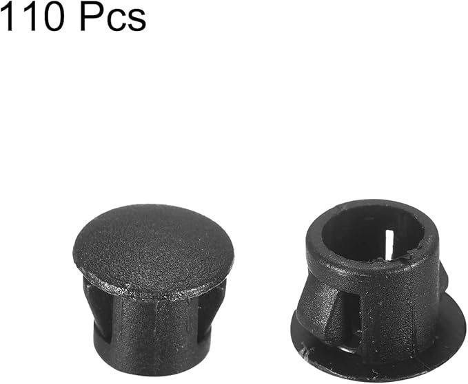 uxcell 5/16" Plastic Hole Plugs, 110Pcs Flush Type Panel Round Snap in Fastener Knockout Locking Plugs for Furniture Insert End Caps Panels, Black