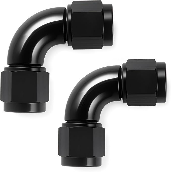 6AN Female to 6AN Female 90 Degree Swivel Coupler Fitting One Piece Full Flow Adapter 9/16-18UNF Thread Aluminium Black 2PCS