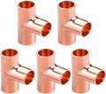Copper Tee For 3/4"OD tubing,Copper Three-Way Fitting Welding Joint, Sweat Solder Connection for Residential and Commercial Plumbing, HVAC Air Conditioning Systems (5 Pack)
