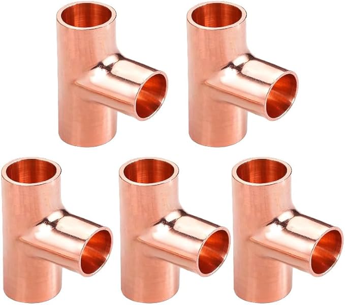 Copper Tee For 3/4"OD tubing,Copper Three-Way Fitting Welding Joint, Sweat Solder Connection for Residential and Commercial Plumbing, HVAC Air Conditioning Systems (5 Pack)
