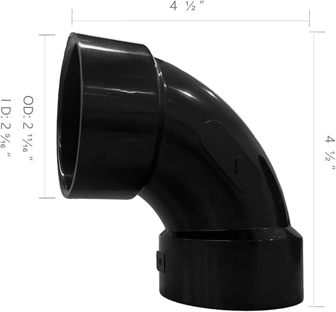 LESSO 2" ABS 90 Degree Sweep Elbow, 2 inch ABS Pipe Fittings High Flow Capacity White for Plumbing and Pool Systems, SCH40 Black