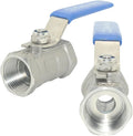 VARMHUS 2PCS 3/4" Stainless Steel 304 Ball Valve 1Pc Type NPT Female Threaded with Heavy Duty Blue Vinyl Insulation Handle,CF8M Ristricted Flow,1000 WOG (2PCS 3/4")