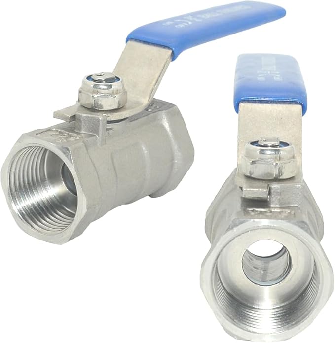 VARMHUS 2PCS 3/4" Stainless Steel 304 Ball Valve 1Pc Type NPT Female Threaded with Heavy Duty Blue Vinyl Insulation Handle,CF8M Ristricted Flow,1000 WOG (2PCS 3/4")
