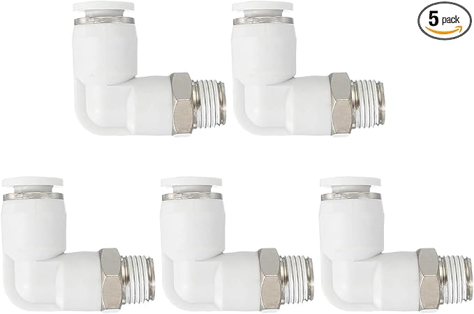PATIKIL Push to Connect Fitting, 5 Pack Pneumatic Air Elbow Quick Connector 1/8"PT Male Thread x 6mm Tube 90 Degree Connect Tubing Elbow Air Tube Fitting Pneumatic Quick Adapter, White