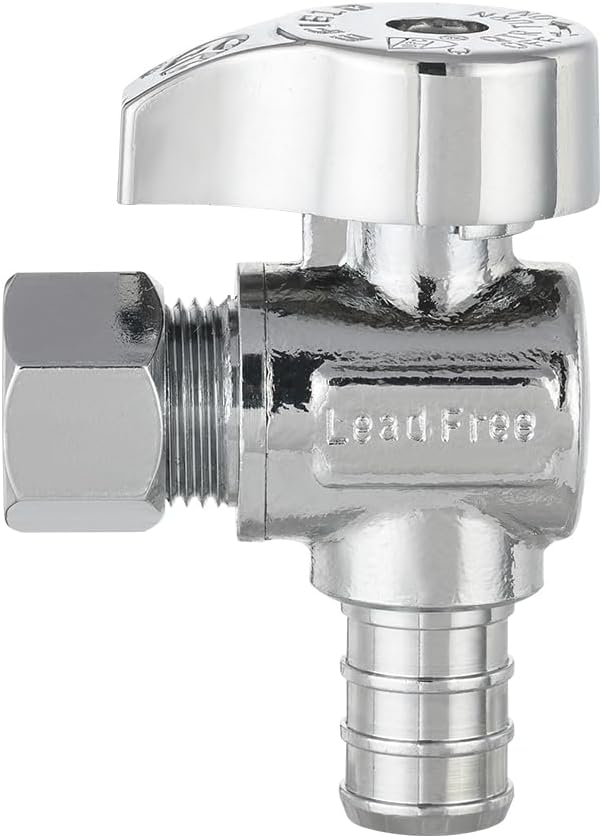 Pro 15-Pack EFIELD 1/4 Turn Angle Stop Valve 3/8" OD Compression x 1/2" Pex Crimp, Chrome Plated LF Brass, Heavy Duty,(VALVE375)