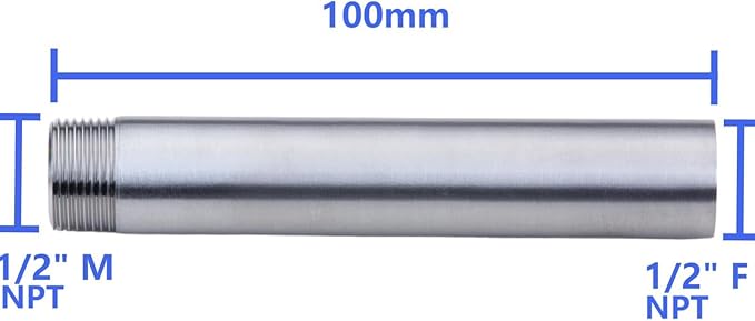 CONSTELLAR 304 Stainless Steel Pipe Fitting - 1/2" NPT Male x 1/2" NPT Female Threaded Thickened Pipe Wall, 100mm (4 inch) Length Heavy Nipple Seamless Pipe (1 Pcs)