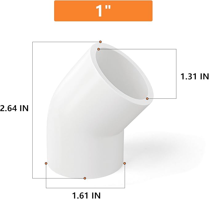 GASHER 15PCS PVC Pipe Fitting 1" PVC 45 Degree Elbow, Furniture Grade Pipe Socket Fittings, For Home or Industrial