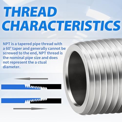 ChillWaves 304 Stainless Steel Pipe Fitting, Nipple Cast Pipe 2" NPT Male x 2" NPT Female Thread 8" Length(200MM)(1-PACK)