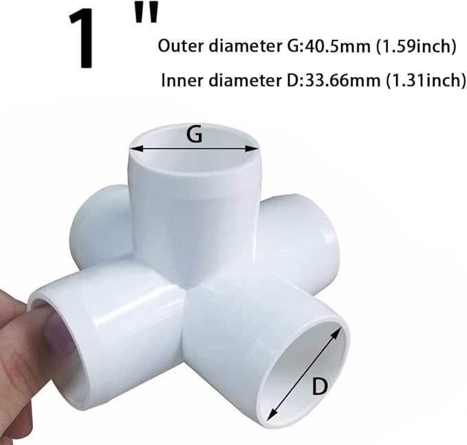 1“ Tee PVC Fitting 5 Way Elbow Connector, Furniture Grade 90 Degree Elbow Side Outlet, PVC Corner Fittings for Building Furniture Greenhouse Shed Pipe Fittings Tent Connection (Pack of 8)