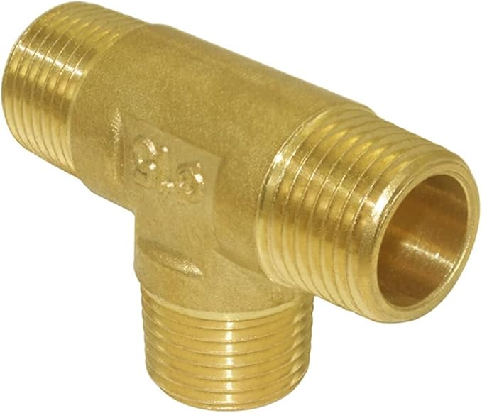 Joywayus 1/2 Inch NPT Brass Pipe Fitting Barstock Tee 3 Way 1/2" NPT Male x 1/2" NPT Male x 1/2" NPT Female Hose Fitting