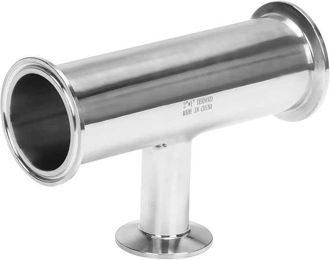 DERNORD Reducing Clamp Tee 3 Way Stainless Steel 304 Sanitary Fitting (Pipe OD: 2 inch x 2 inch x 1 inch)