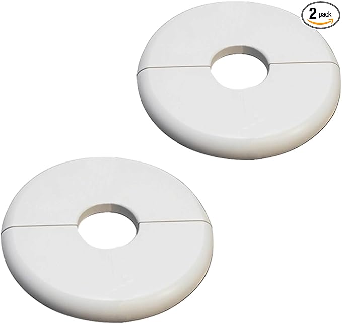 2 Pack Wall Split Flange for 0.87 Inch/22mm OD Pipe ABS Escutcheon Plate Self-Adhesive Round Plumbing Cover Plates for Water Pipe Faucet Decoration, White
