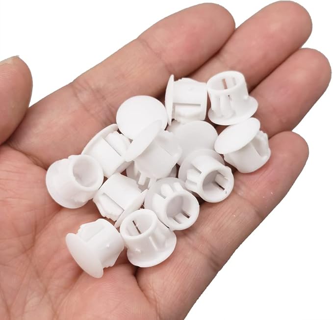 Hole Plugs 3/8" Plastic Flush Type Hole Plugs Snap in Locking Hole Tube Screw Caps Drilling Cover Plugs Fastener Covers for Kitchen Cabinet Furniture White 100 Pack
