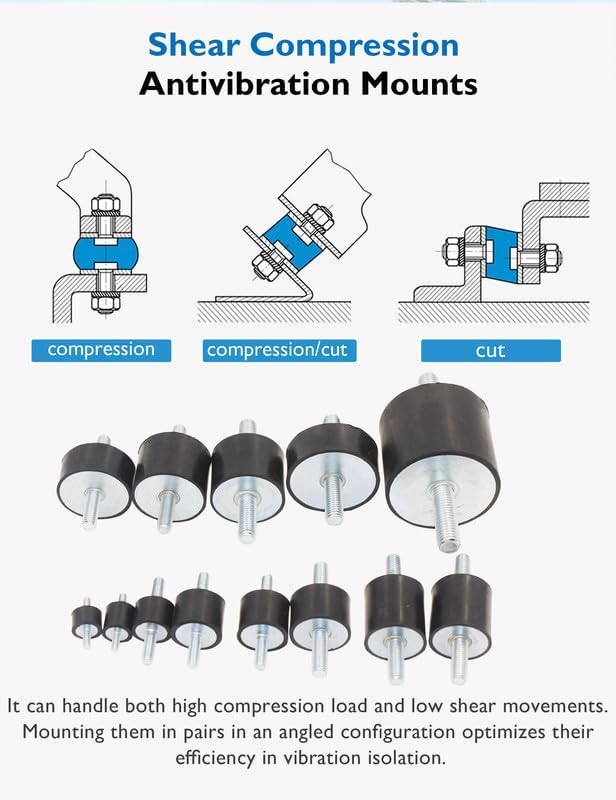 M10 Rubber Vibration Isolator Mounts Double Stud Shock Absorber Isolation Anti Vibration Silent-Blocks for Car Boat Bobbins Motors Compressors Pumps, 4pcs M10x28-50x20mm with 8pcs LockNuts